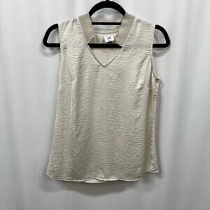 Cabi 4177 Snapshot Top Beige Gray Sleeveless Collar Detail Blouse XS